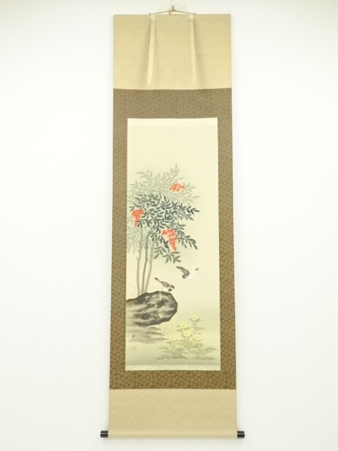 JAPANESE HANGING SCROLL / HAND PAINTED / HEAVENLY BAMBOO 